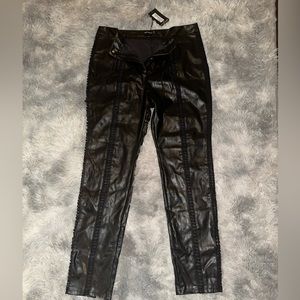 Black PU lace up detail trousers